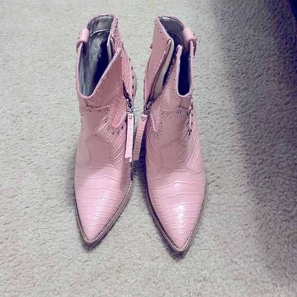 Sam Edelman Iris Pink Croc Leather Western Booties - Picture 5 of 6